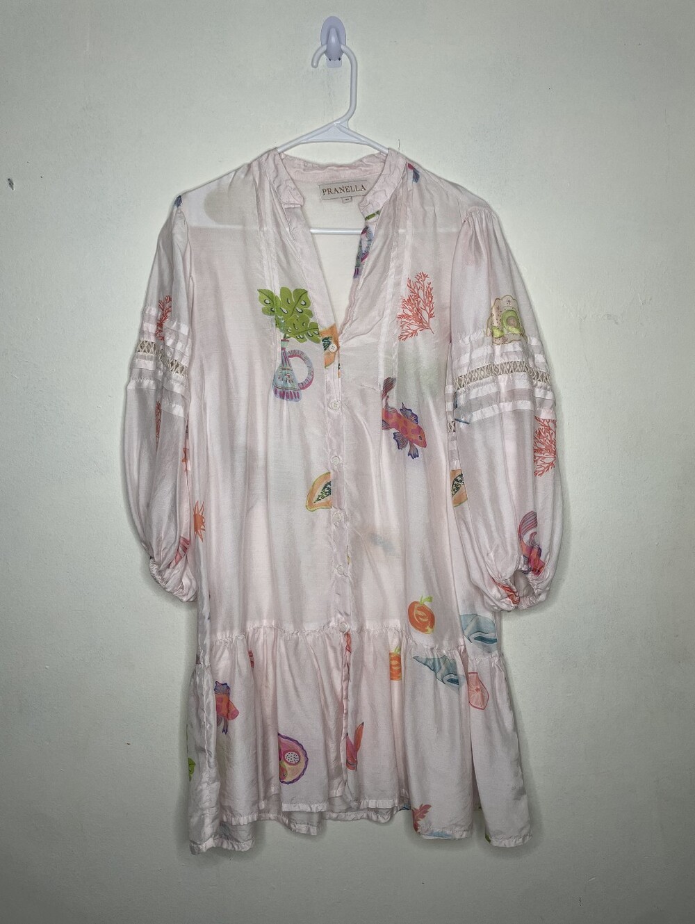Pranella Light Pink Printed Button-Front Tunic Dress